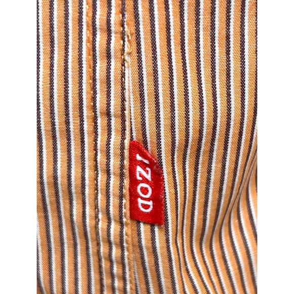 IZOD Men’s Button Up Shirt Orange White Striped L Slim Contrasting Cuff, Placket - Picture 8 of 10
